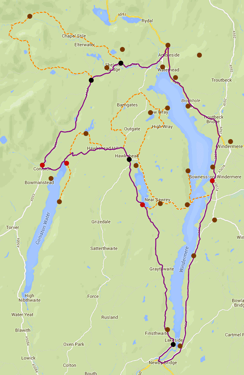 Coniston Map Lake District Personal Britain: Cumbria: Windermere-Coniston (Loop) Drive