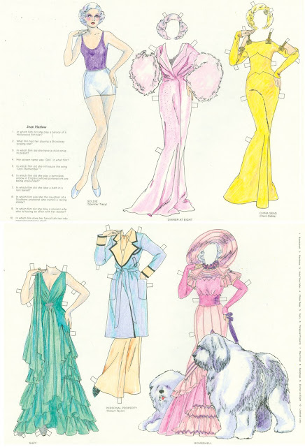 Jean Harlow, Classic Movie Star, Paper Dolls, Coloring Jean Harlow Paper Doll