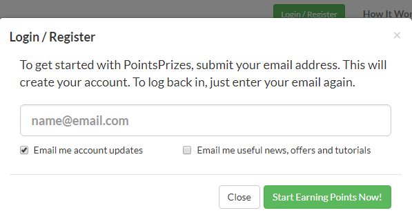 PointsPrizes Registro