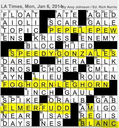 L A Times Crossword Corner: Monday January 6 2014 Amy Johnson