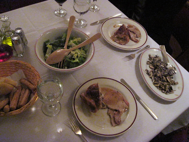The main course when dining in New York was roast chicken and roast veal at March's Restaurant