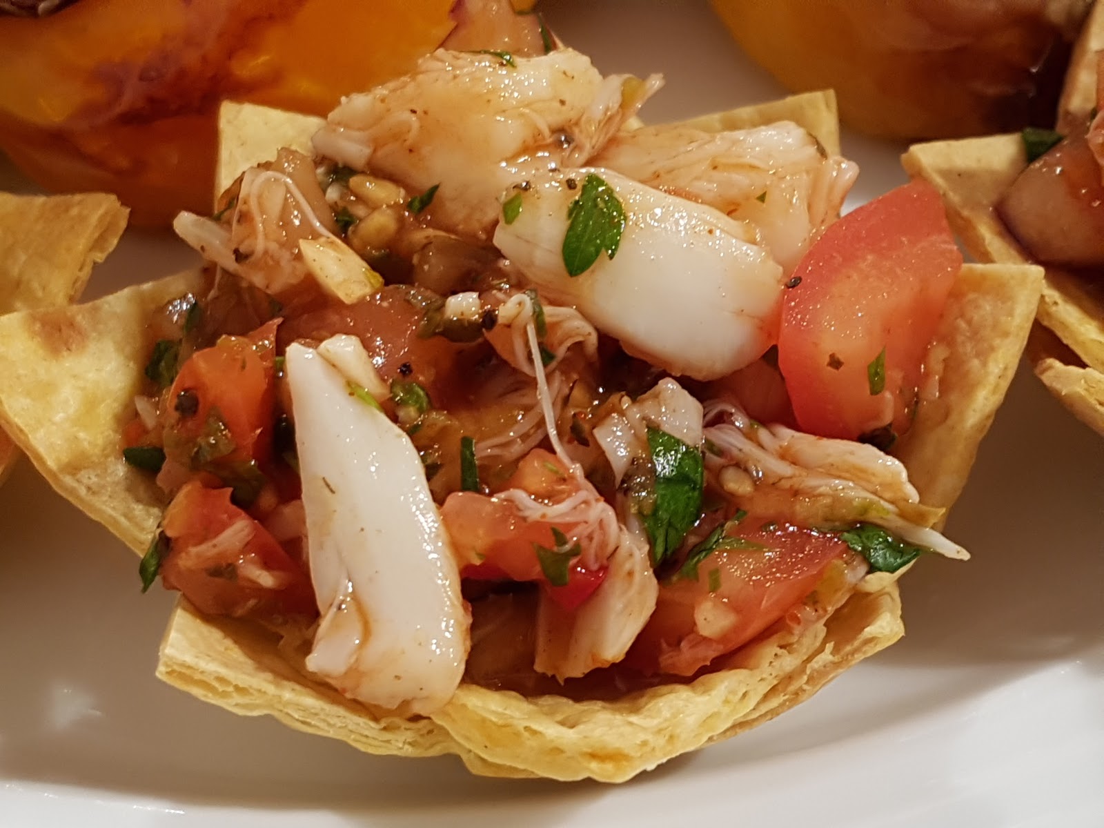 Crab Salsa Taco Bites with Roasted Refried Bean Stuffed Peppers E