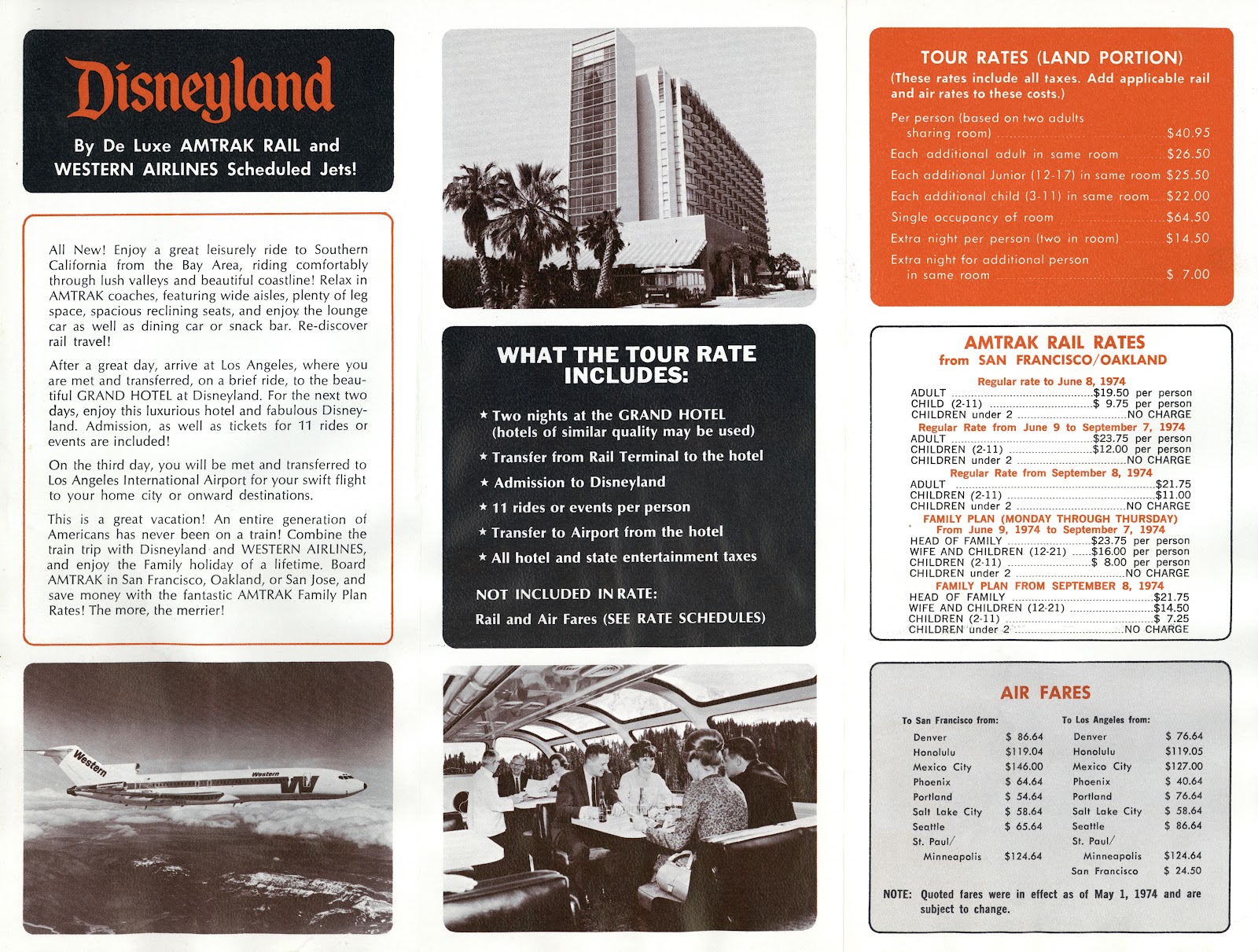 Vintage Disneyland Tickets Disneyland via Amtrak & Western Airlines