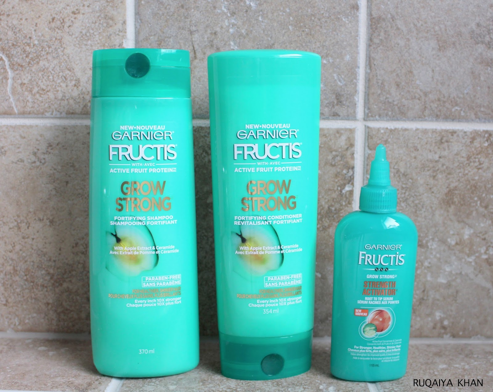 balkon Excentriek voordat Ruqaiya Khan: GARNIER FRUCTIS Grow Strong Shampoo Conditioner and Strength  Activator Serum Review