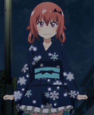 Satania wearing a yukata.
