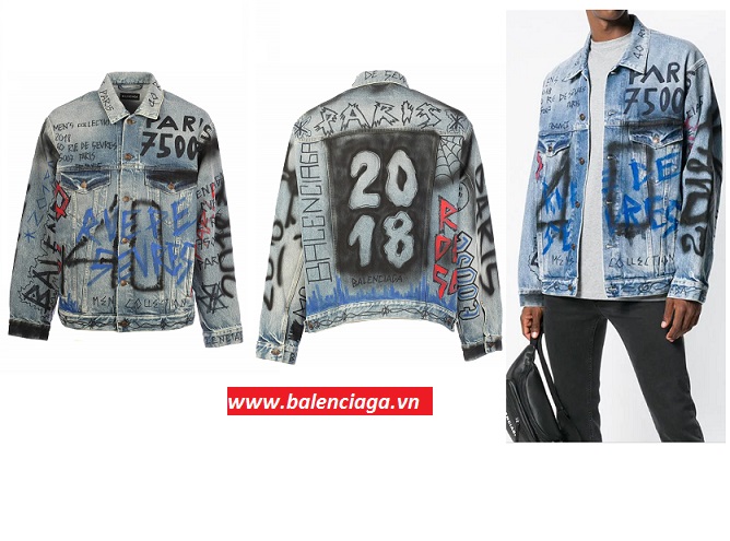 Áo khoác jean nam Balenciaga Graffiti Big Fit jacket Balenciagavn