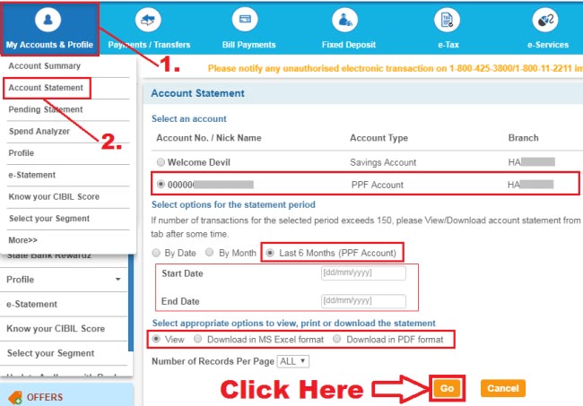 how to view sbi ppf statement online