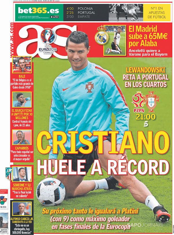 Portugal, AS: "Cristiano huele a récord"