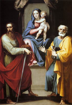 San Pedro, San Pablo, la Virgen María y Jesús