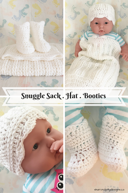 snuggle sack, hat, booties, crochet, handmade