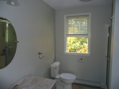 The finished bathroom paint job.