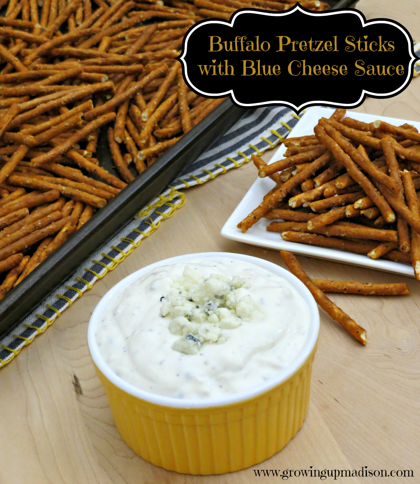 Buffalo Pretzel Sticks with Blue Cheese Dipping Sauce - AnnMarie John