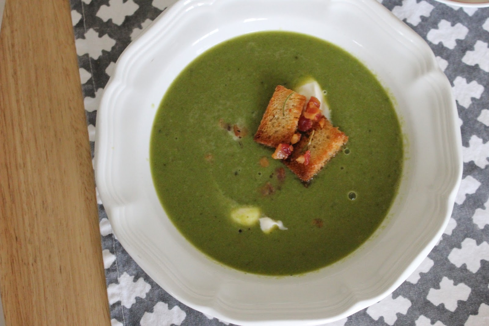 spring pea soup with pancetta and rosemary