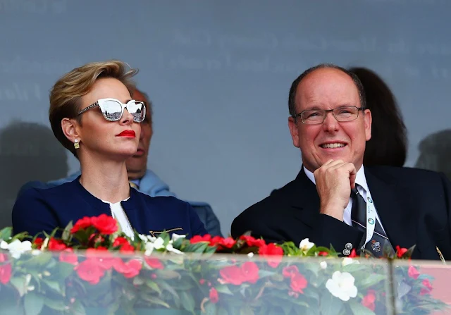 Prince Albert and Princess Charlene attended the awards ceremony of the Monte Carlo Rolex Masters. newmyroyals, new myroyals, new my royals, dress jeweler, diamond, princess charlene style