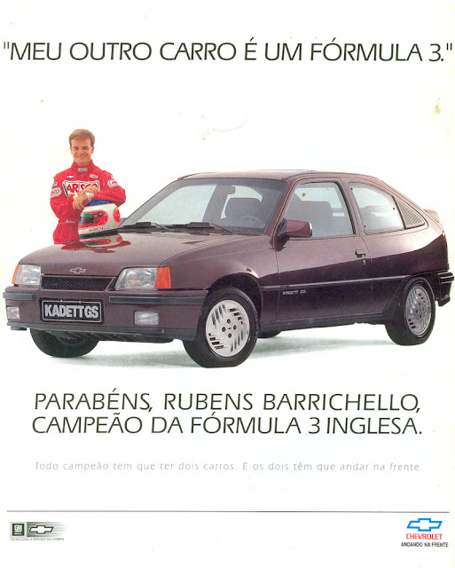 Rubens Barrichello como garoto propaganda no lançamento do Kadett (Chevrolet) em 1993. Na época, ele venceu a Fórmula 3 Inglesa.