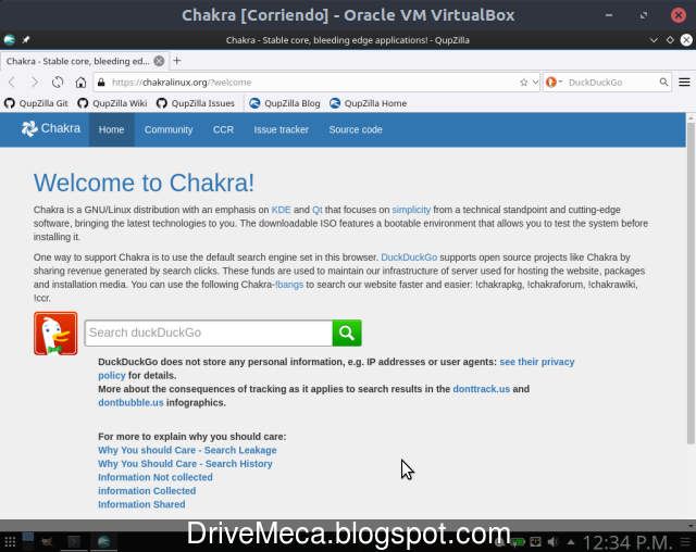 Chakra usa a QupZilla como navegador internet