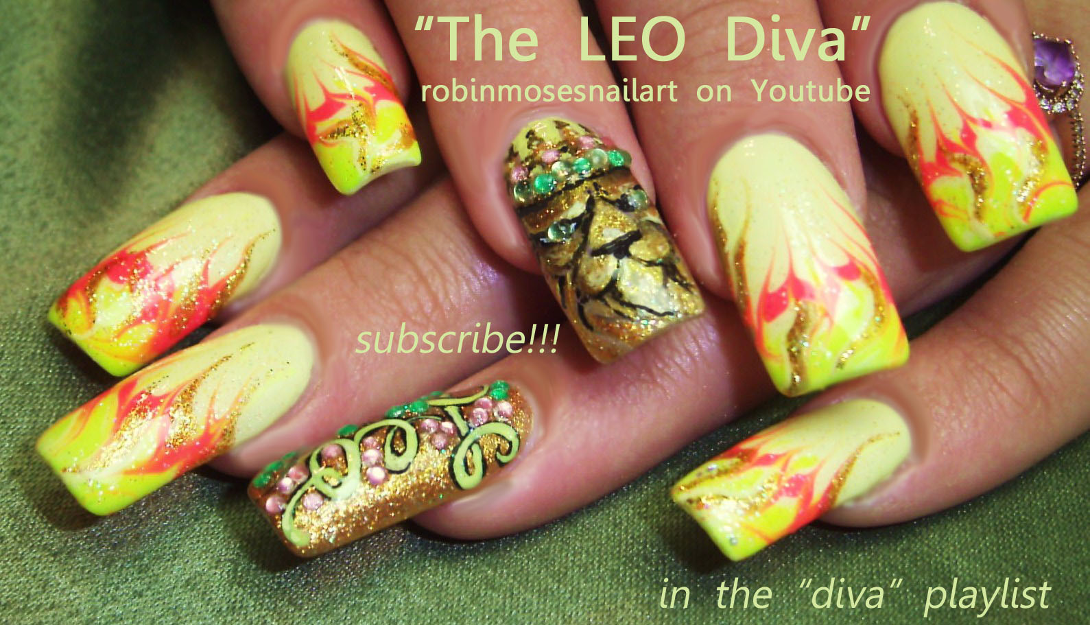 leo nail art, leo the lion nail, lion nail art, lion nails, orange