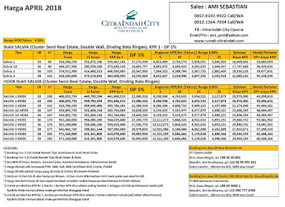 Harga Bukit SALVIA Citra Indah City April 2018