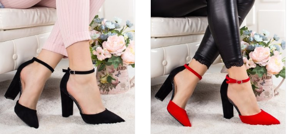 Pantofi Tamono negri, rosii eleganti piele intoarsa cu toc gros Pantofi Tamono negri, rosii eleganti piele intoarsa cu toc gros
