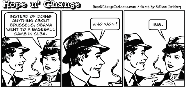 obama, obama jokes, political, humor, cartoon, conservative, hope n' change, hope and change, stilton jarlsberg, cuba, baseball, isis, brussels, belgium, terror