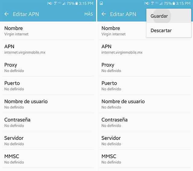 configurar internet móvil Virgin Mobile México