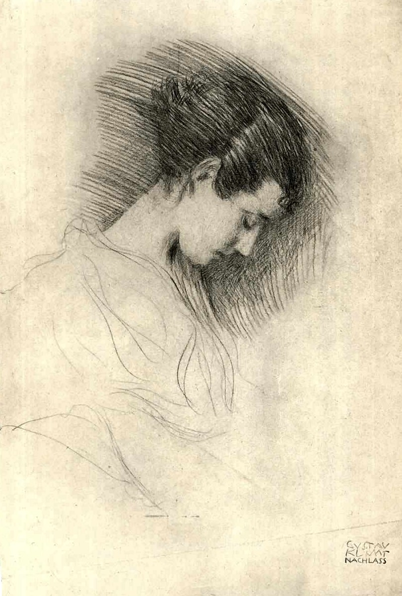Gustav Klimt Ritratto di una ragazza con la testa curva rivolta a sinistra