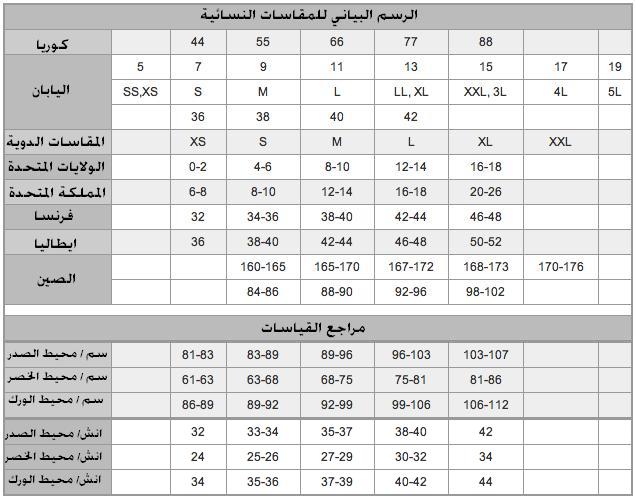دليل المقاسات eu