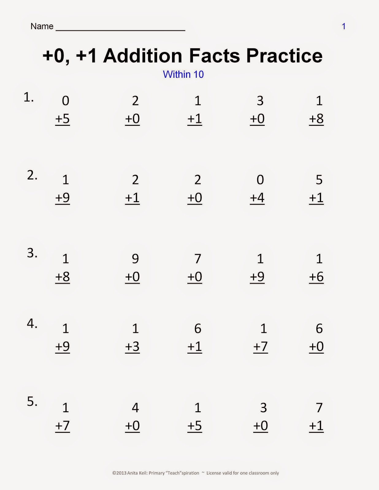 Math Facts Practice Worksheets