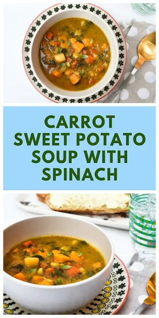 A simple root vegetable and spinach soup with sweetness from carrot and sweet potato and a warmth from spices. #52diet #52dietrecipe #52soup #soup #vegetablesoup #carrotsoup #parsnipsoup #sweetpotatosoup #lowcaloriesoup #dietsoup #vegansoup