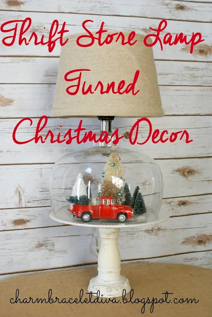 Thrifted Christmas cloche lamp decor