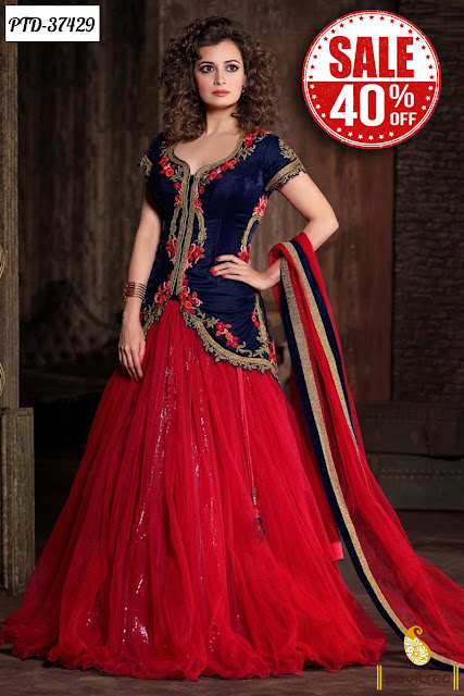 Women's Day Special Dhamaka Sale Offer Flat 40% Off On Red Net Designer Bollywood Anarkali Salwar Suits Online Shopping at Pavitraa.in
