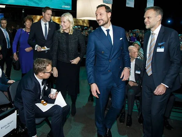 Princess Mette Marit wore PRADA wool jacket, Prada clutch satin bag, Prada suede pumps