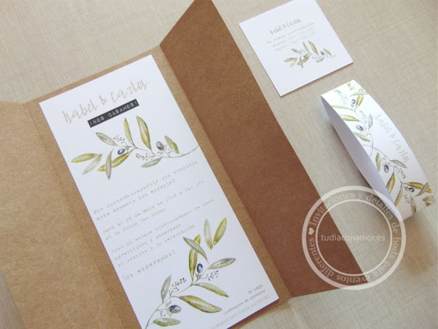 Invitación de boda acuarela y kraft Invitación de boda en ramas de olivo de acuarela y tarjetón en papel reciclado kraft