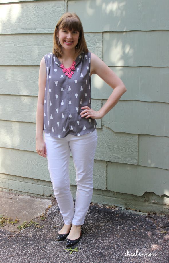 White Jeans with Mixed Prints for Work | www.shealennon.com