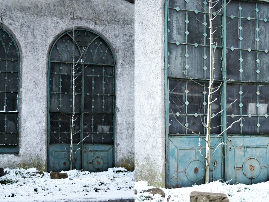 Blog & Fotografie by it's me! - alte Bleiglasfenster, gesehen beim Schneespaziergang