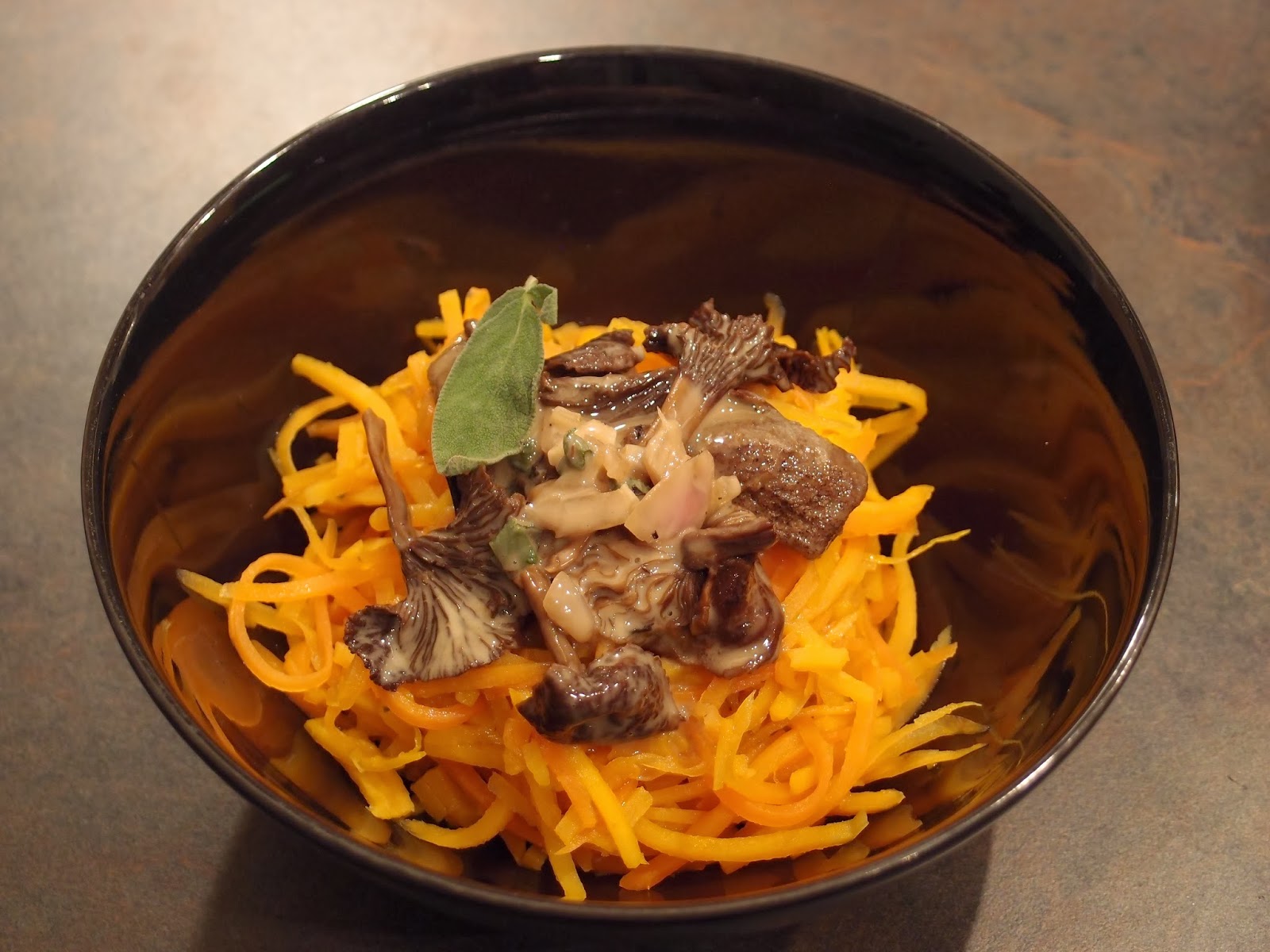 The VegHog Wild mushrooms on sweet potato and carrot spaghetti