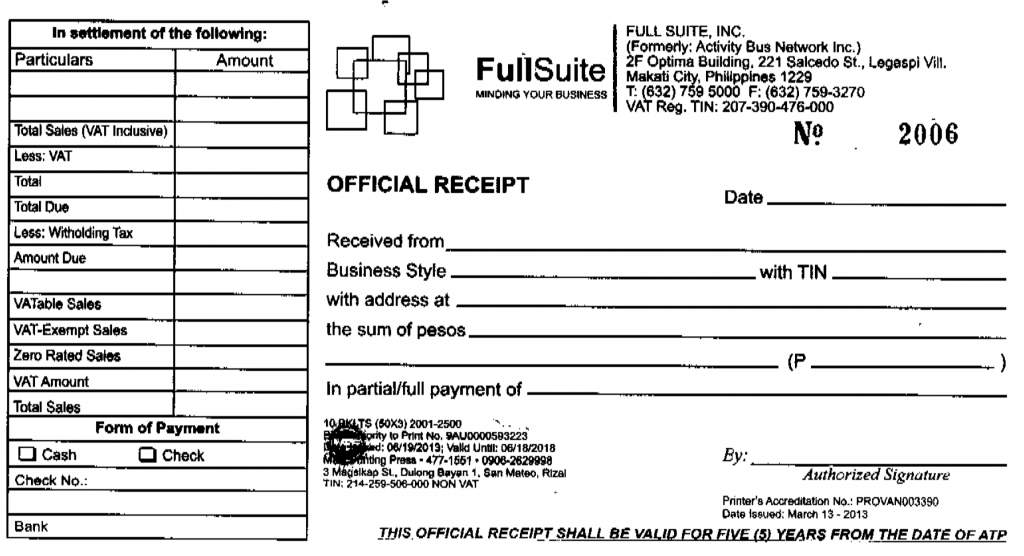 Receipt Template Ph