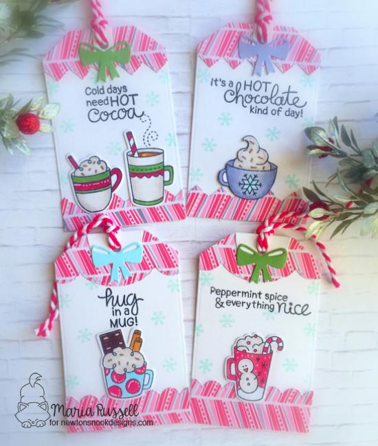 Cocoa Tags by Maria Russell | Cup of Cocoa Stamp set and Fancy Edges Tag Die Set by Newton's Nook Designs #newtonsnook #handmade