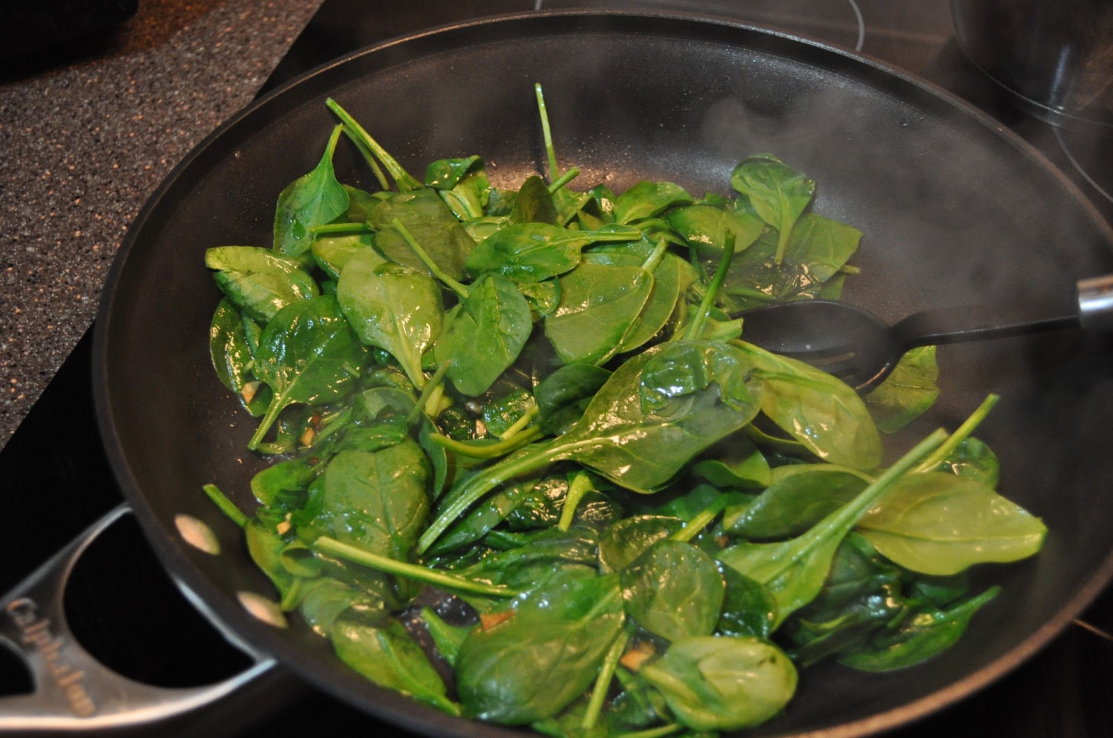 Teacher, Baker, Gourmet Meal Maker Sauteed Baby Spinach with Garlic and Blue Cheese