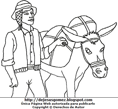 Campesino con su burro Imagen de un campesino para colorear o pintar por el Día del Campesino (Campesino de la sierra con su burro de carga). Dibujo del campesino hecho por Jesus Gómez