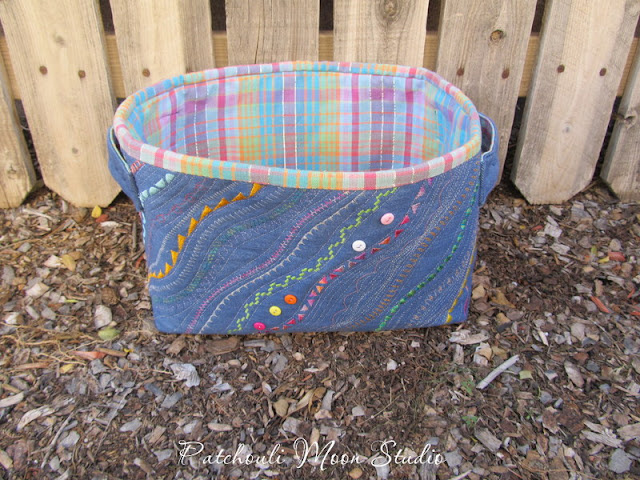 Patchouli Moon Studio~ Fabric Basket with Decorative Stitches