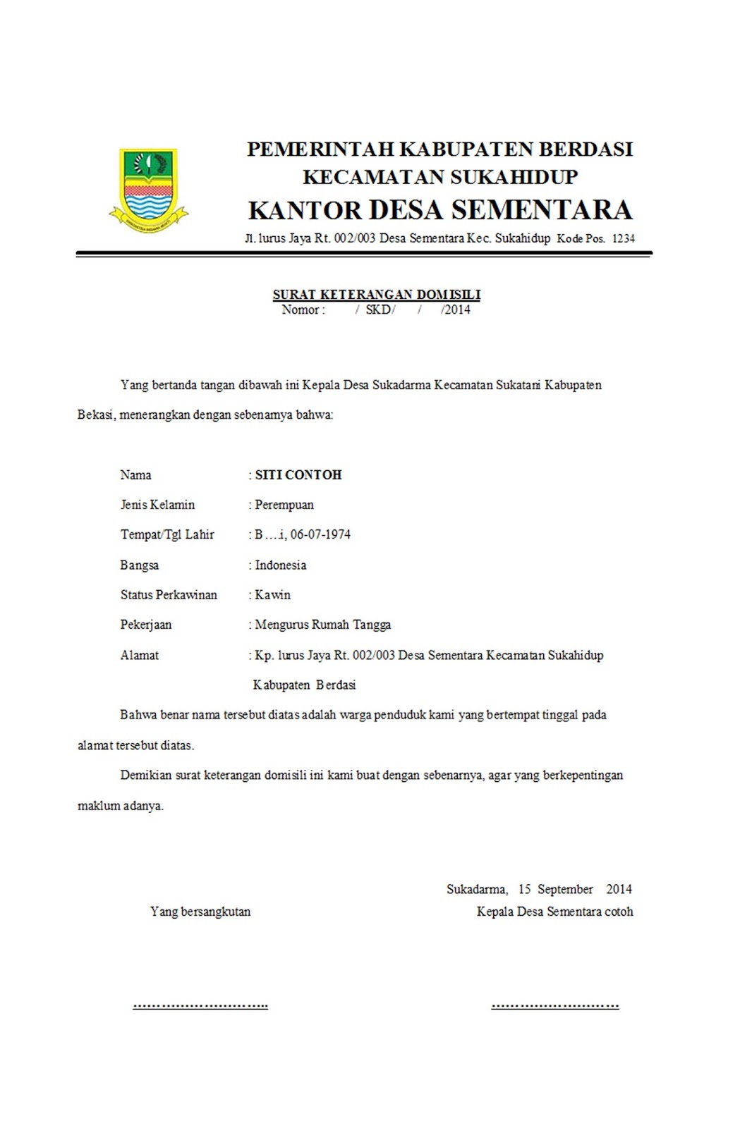 Contoh Surat Keterangan Domisili Dari Desa Kabar Rantau