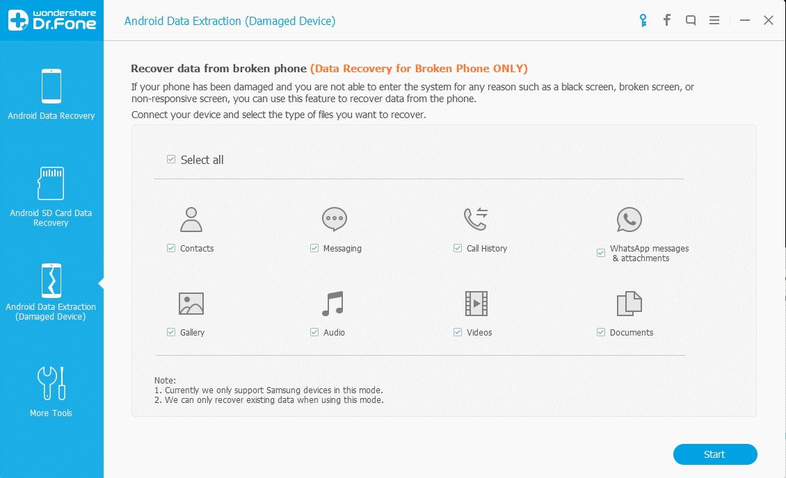 Delete Data Recover Android Phone OR Memory Card DR.Fone Tool v6.1.1