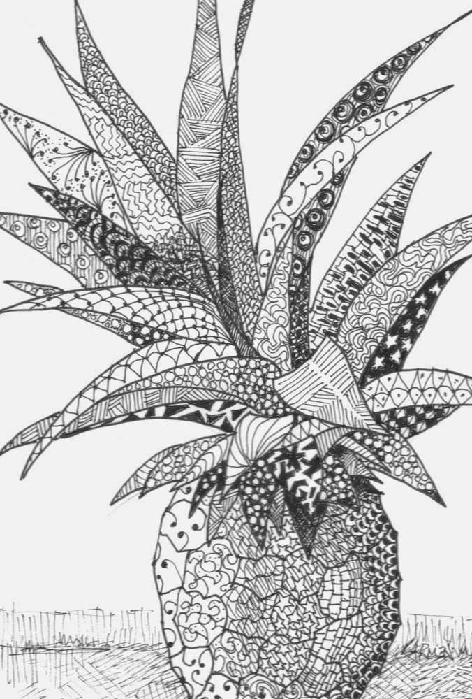 Carmen Beecher: Zen Pineapple, Pen and Ink Drawing, Zentangle-Inspired