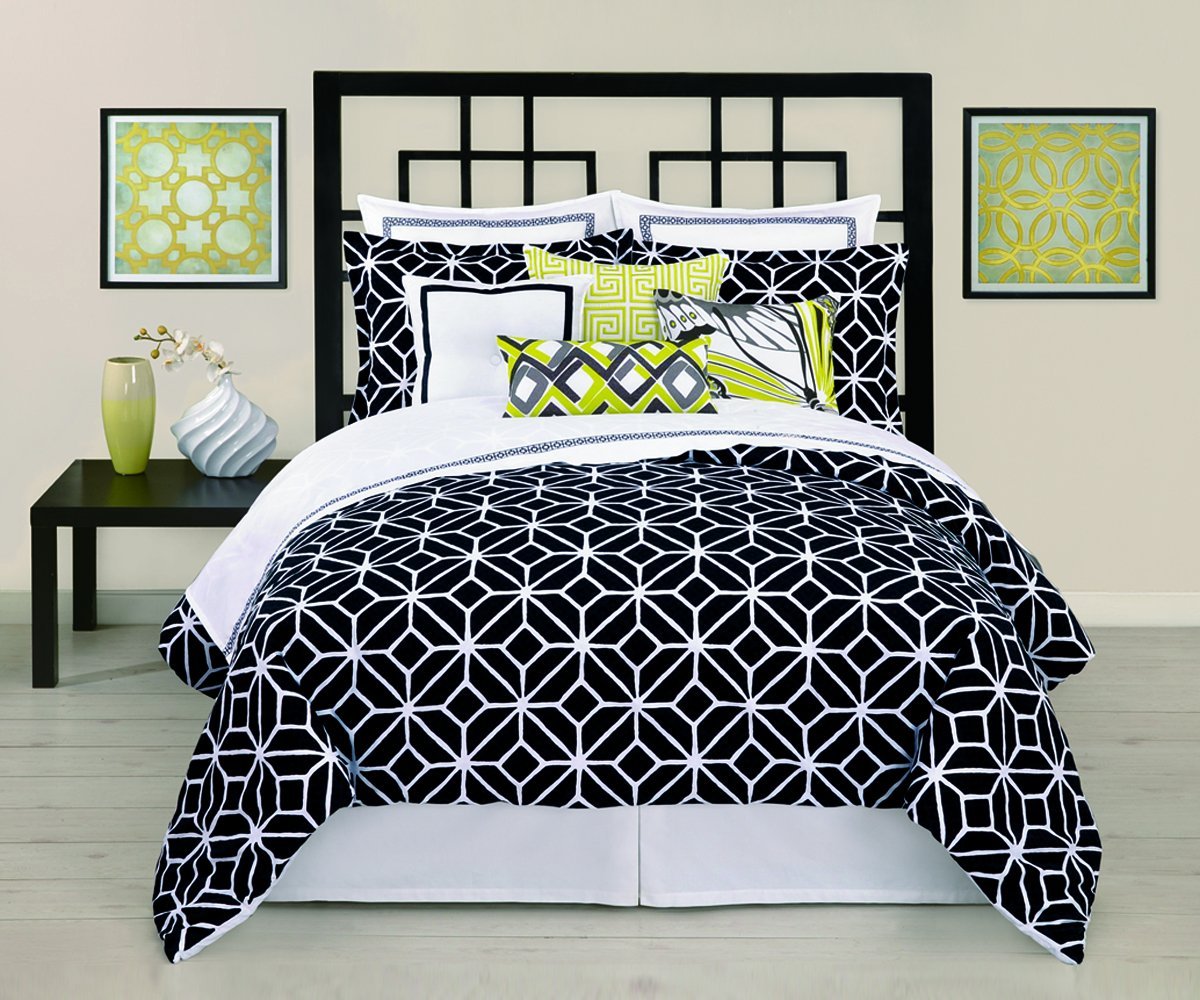 Modern Black And White Geometric Themed Bedding Curtains