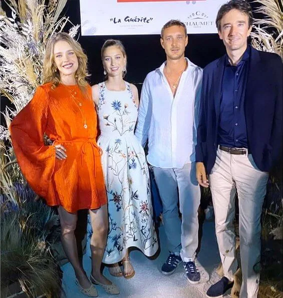 Beatrice Borromeo wore a floral print dress from Christian Dior Spring 2020 ready-to-wear collection. Natalia Vodianova at La Guérite in Cannes