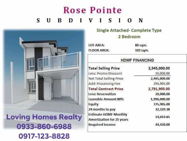 ROSE POINTE SUBDIVISION INSTALLMENT HOMES HOUSE AN DLOT SALE IN STA ROSA LAGUNA AFFORDABLE RENT TO OWN HOUSE 2 Bedroom computation