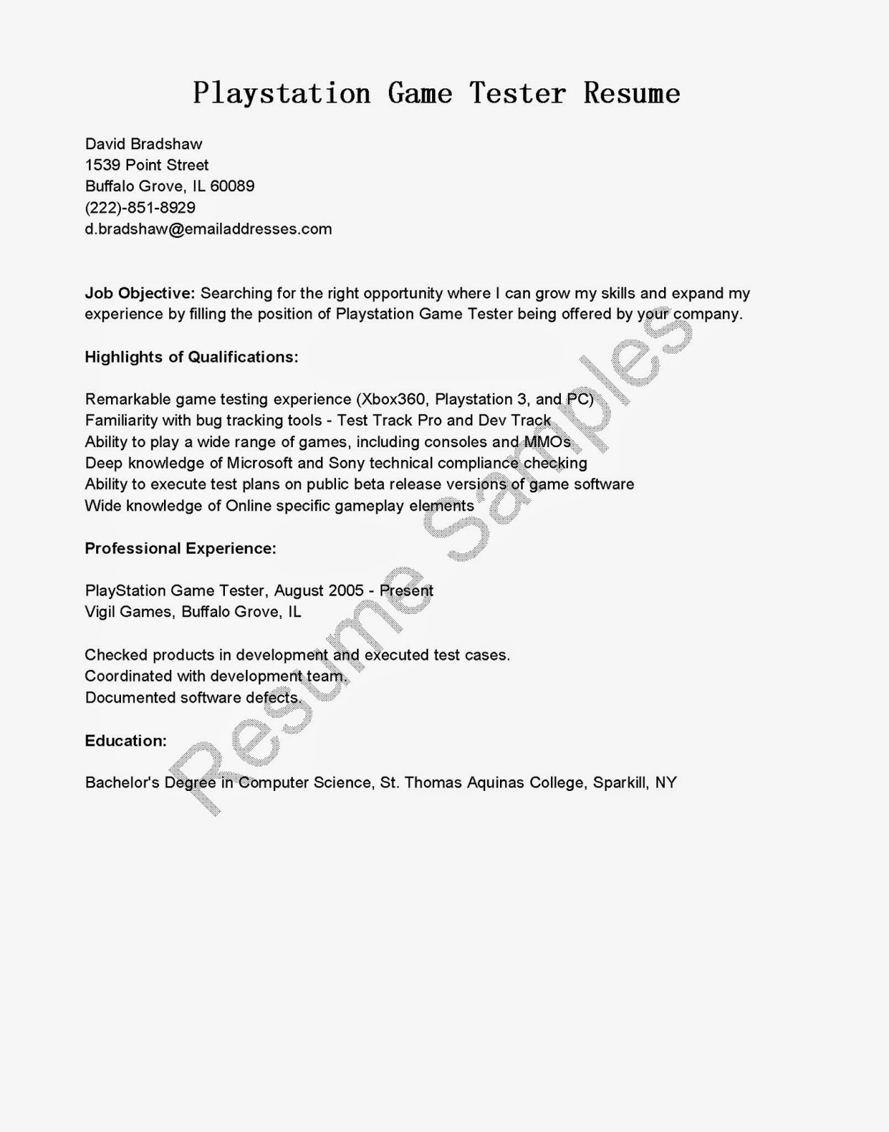 resume samples playstation game tester resume sample game tester resume samples