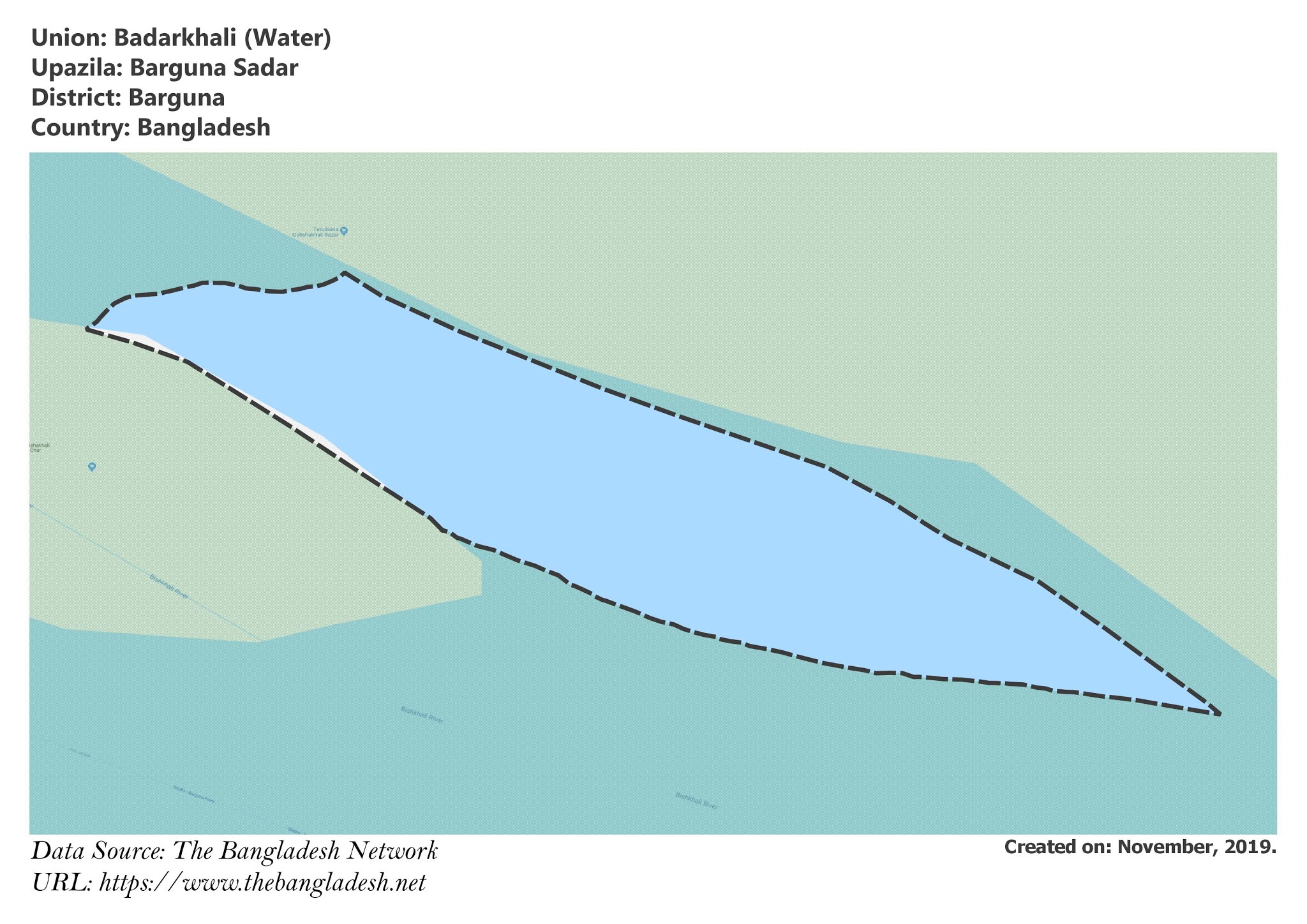 Map of Badarkhali of Barguna, Bangladesh.