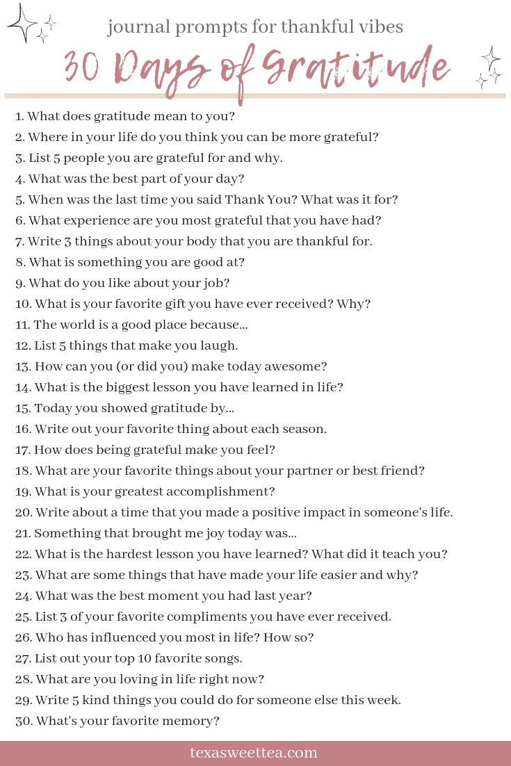 30 Journal Prompts for 30 Days of Gratitude